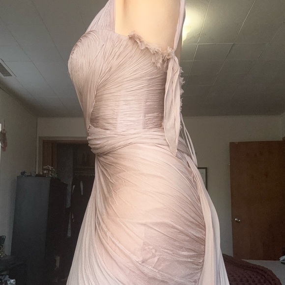 Adelie Plunging Draped Plisse Slit Gown In Desert Rose - Picture 4 of 16
